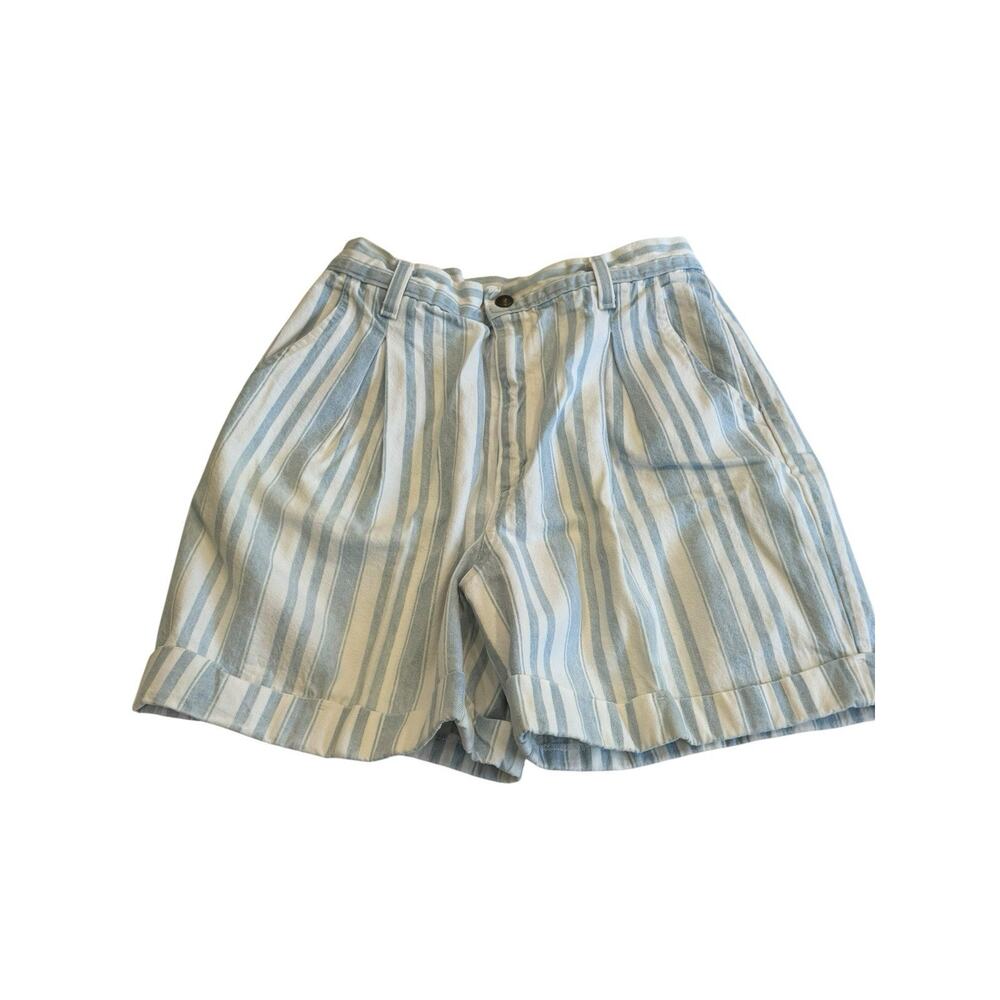 Vintage Vivaldi Striped High Waist Shorts 6 8 Light Blue White Cotton Mom 80s 90